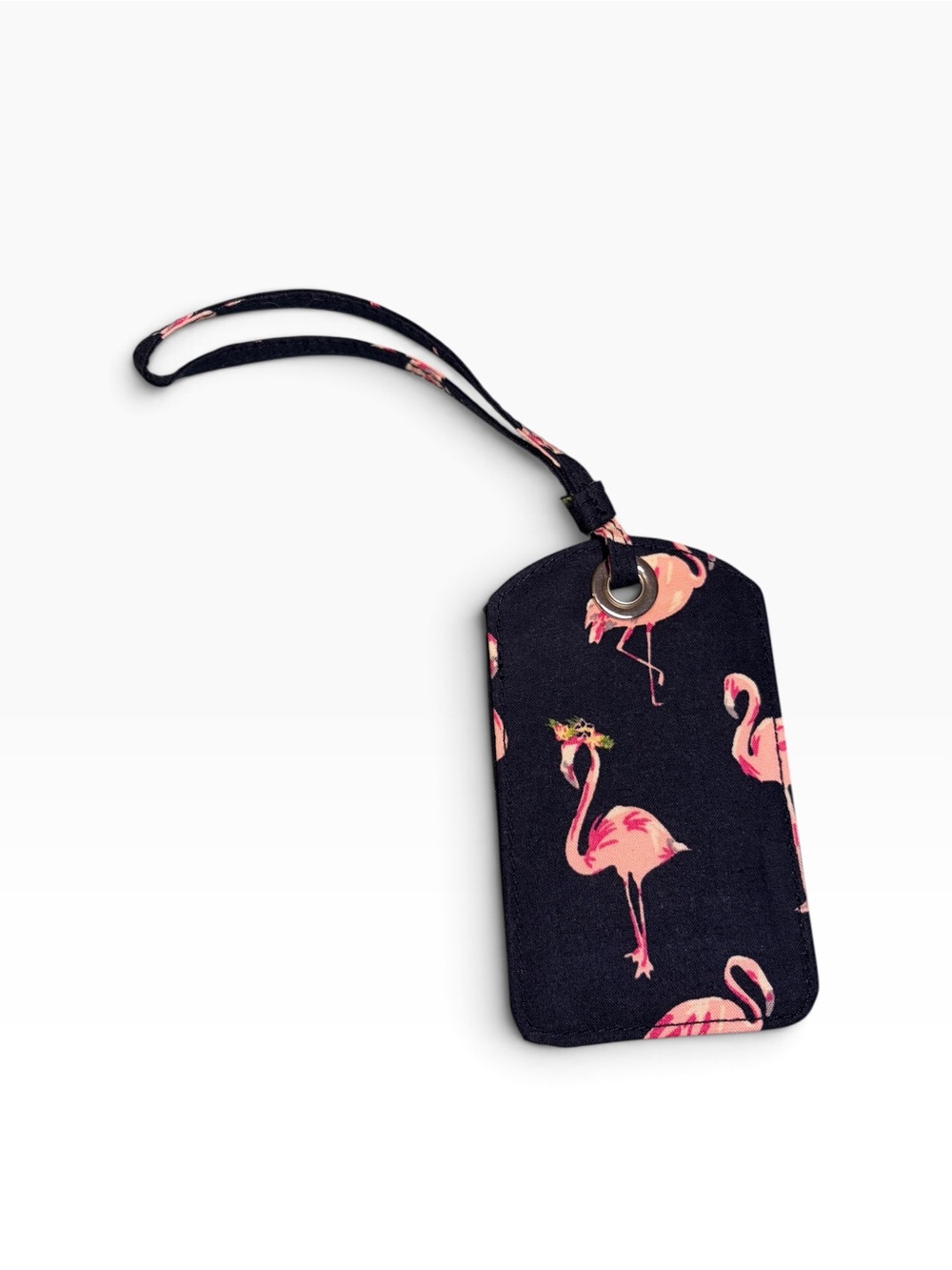 Vera Bradley Navy and Pink Flamingo Fabric Luggage ID Tag